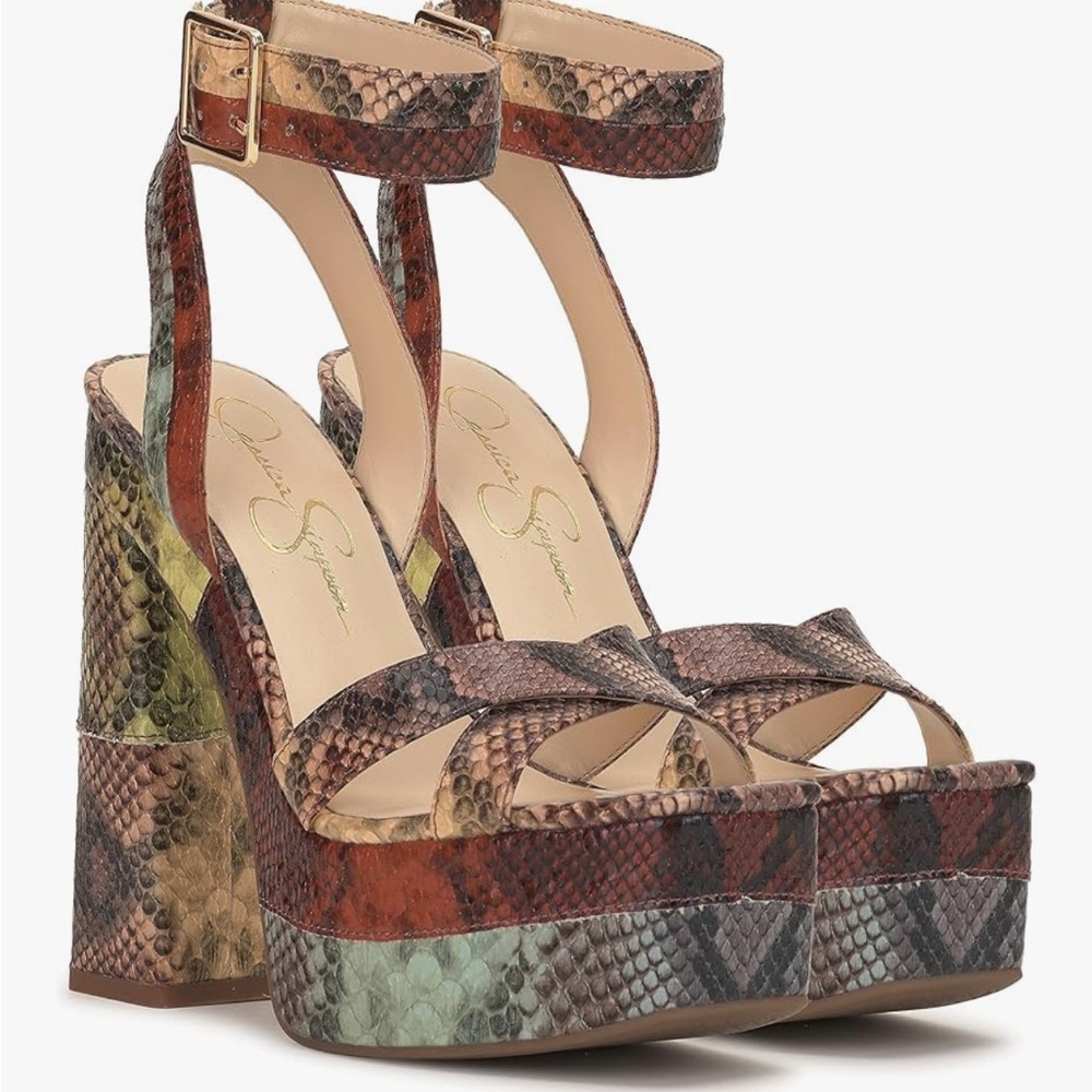 Jessica Simpson Brown and Green Platform Shoes with Stylish Elevation